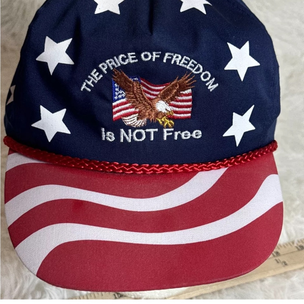 VINTAGE 80s The Price Of Freedom Is Not Free Nissun Snapback Rope Hat Cap-NOS